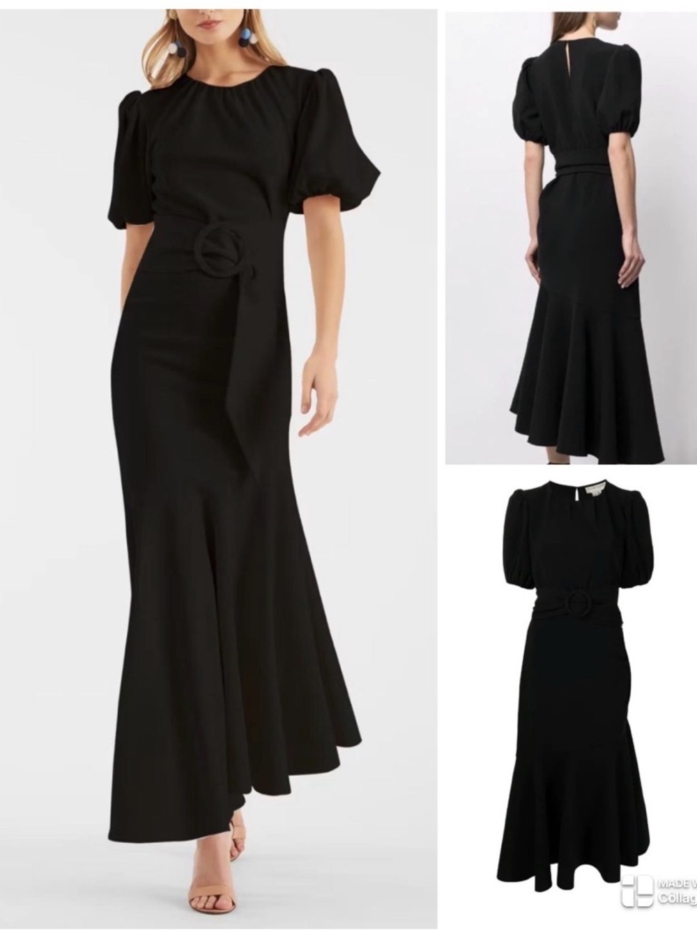 Sachin + Babi Camila Black Puff-Sleeve Maxi Dress with Round Buckle
